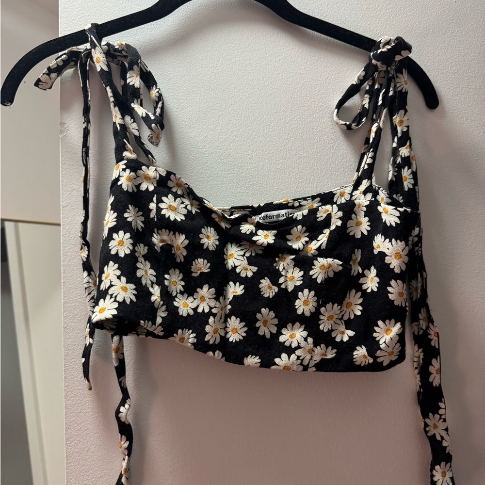 Reformation Black Daisy Print Tank Top